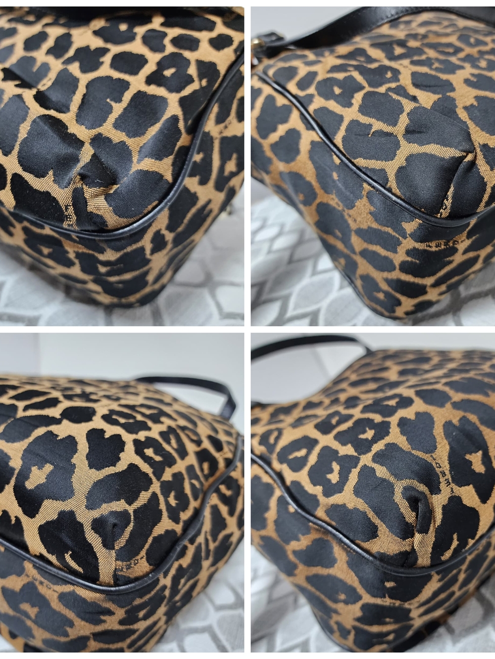 Fendi Leopard Print Canvas Shoulder Bag Brown/Black - Picture 13 of 14